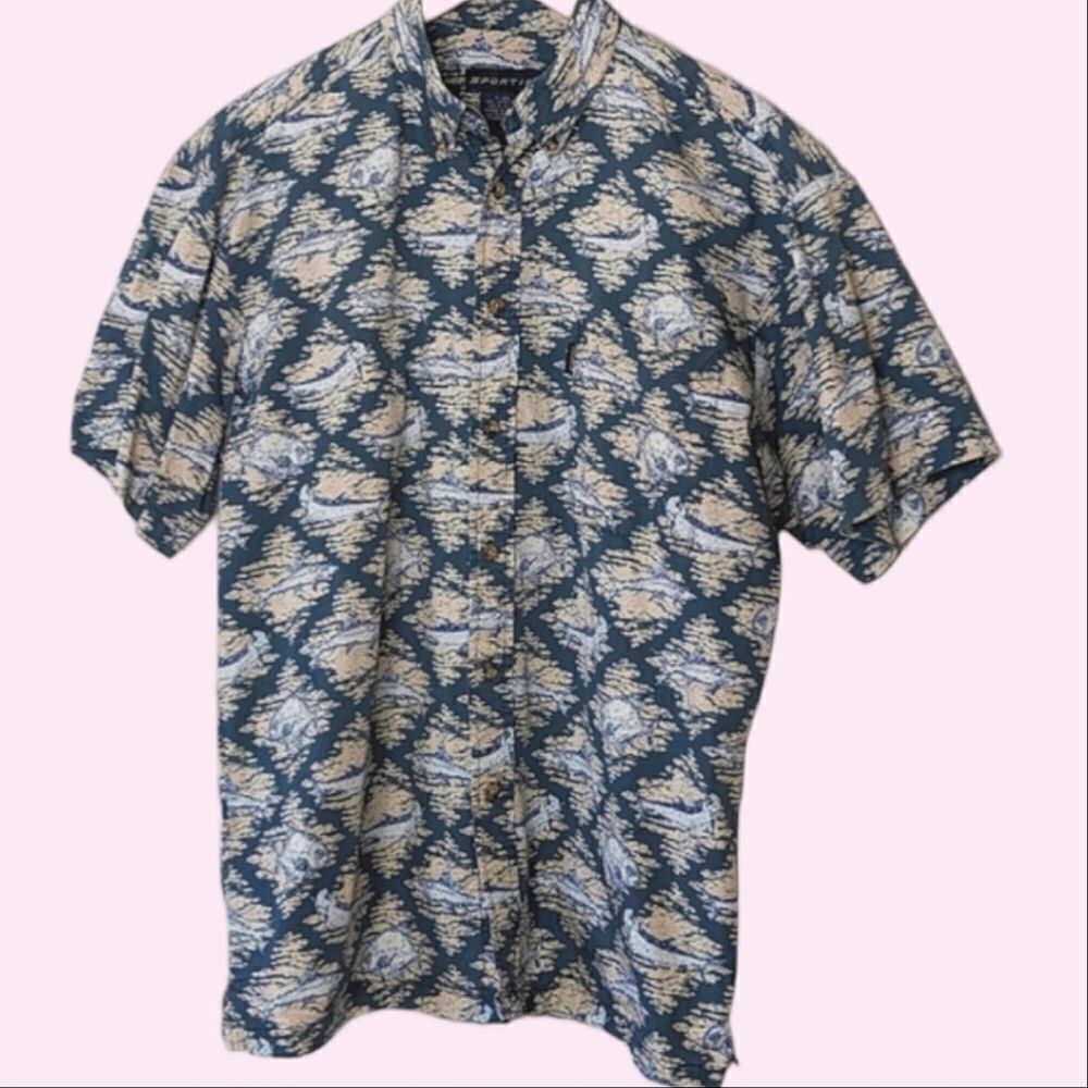 Sportif Dark Teal Cotton Short Sleeve Button Down Shirt size Men's M